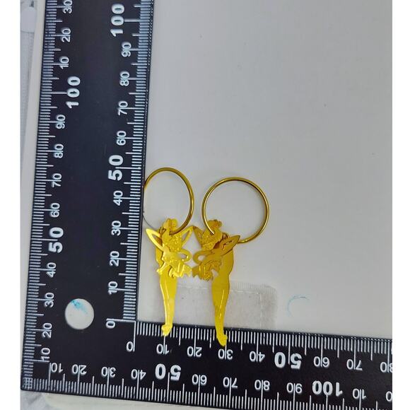 Disney Signed Gold Tone Tinkerbell Dangle Earrings - Picture 11 of 11